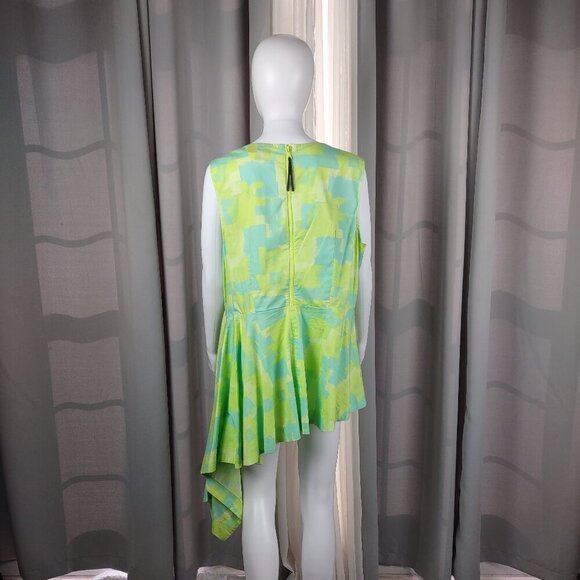 Lane Bryant Plus Size 16 Hi-Low Sleeveless Dress Green Blue Abstract Cotton - Picture 6 of 13